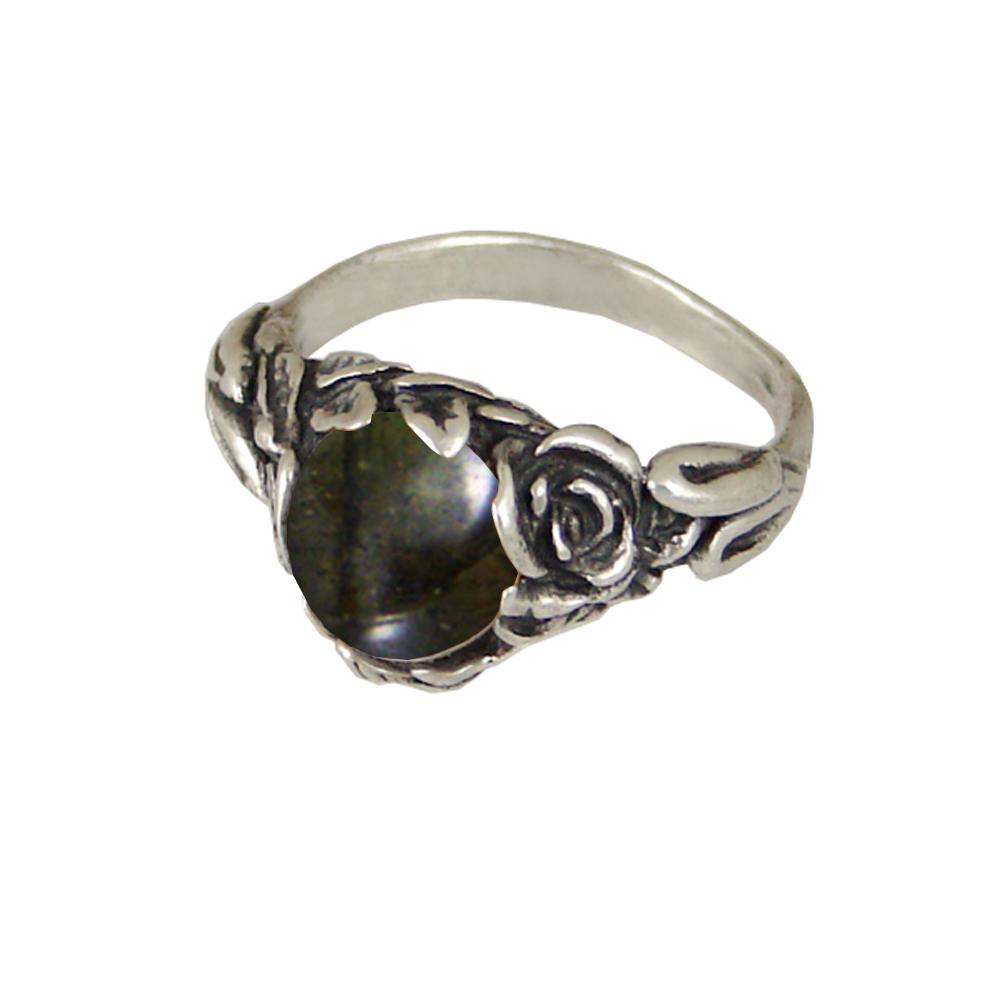 Sterling Silver Rose Ring with Spectrolite Size 9